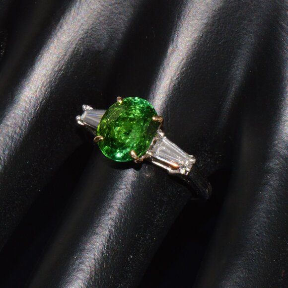 Certified Natural 3.85CTS VS F Diamond Green Tourmaline 18K Gold Platinum Ring - Picture 8 of 16